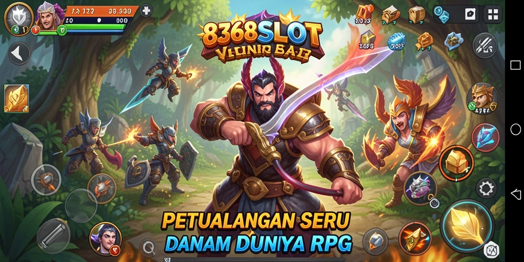 Screenshot utama menampilkan aksi seru dalam gameplay RPG 8368SLOT.