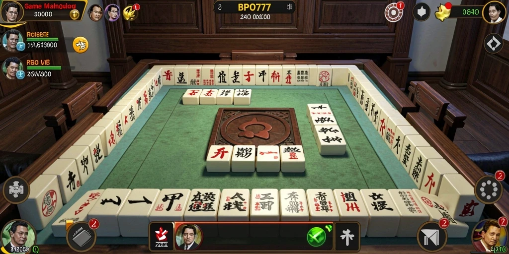 Tampilan gameplay BPO777 yang menampilkan ubin Mahjong yang sedang dimainkan.