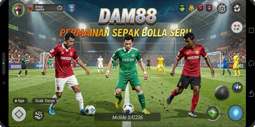 Screenshot gameplay DAM88 menampilkan aksi sepak bola yang intens.