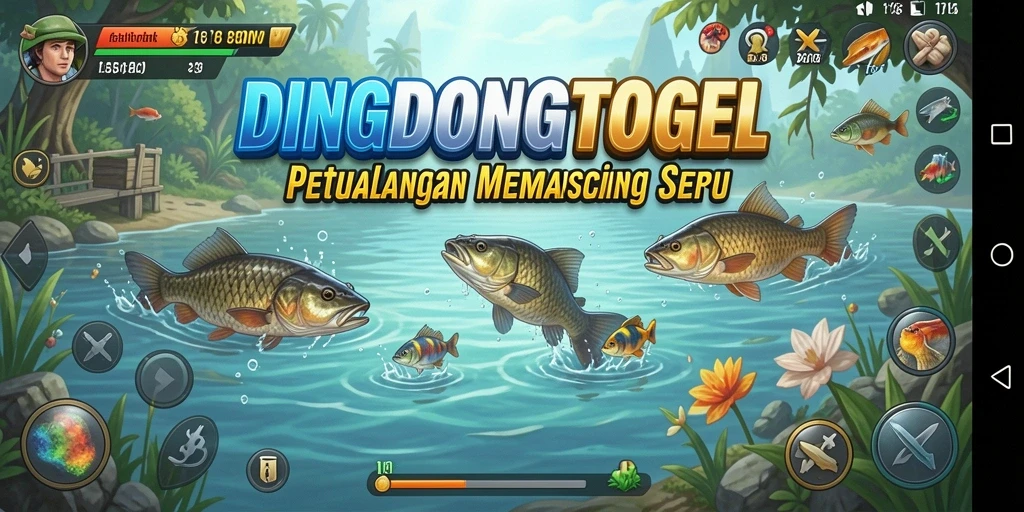 Screenshot gameplay DINGDONGTOGEL menampilkan aksi memancing yang seru.