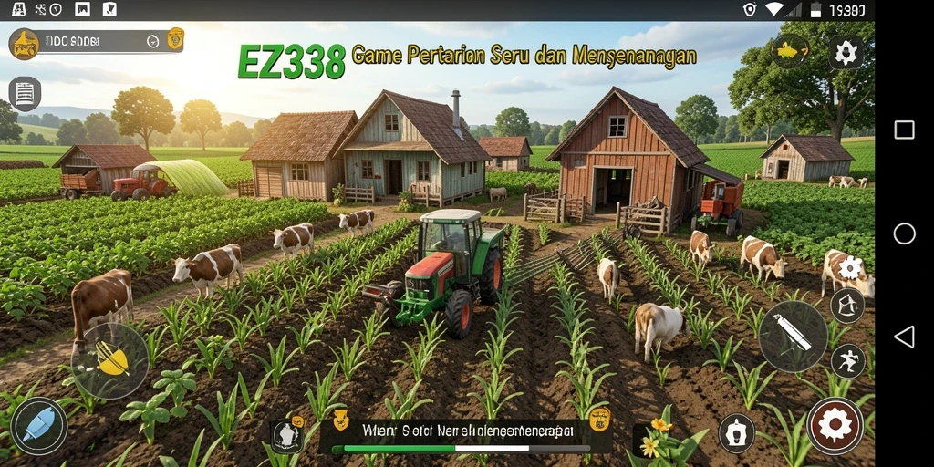 Tangkapan layar menampilkan gameplay bertani yang seru di EZ338.