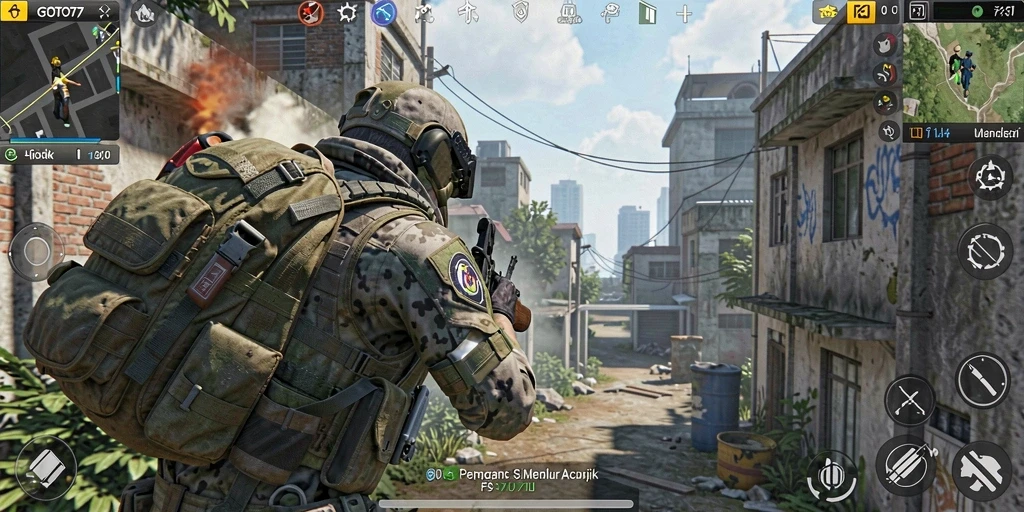 Screenshot utama dari GOTO77 menampilkan aksi gameplay yang intens dan mendebarkan.