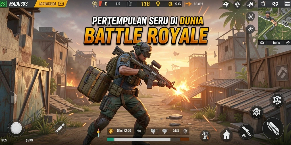Tangkapan layar MADU303 menampilkan aksi pertempuran intens di arena Battle Royale.