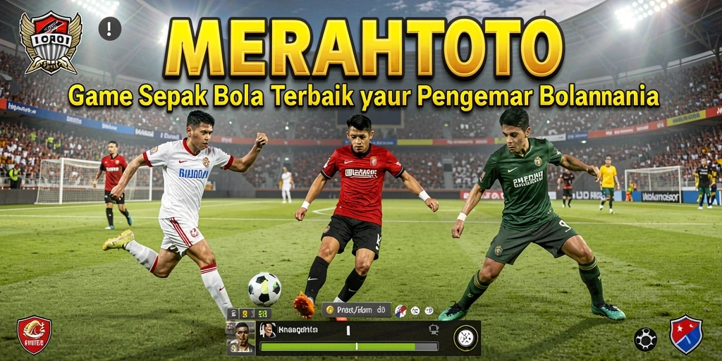 Screenshot utama MERAHTOTO menampilkan aksi seru di lapangan sepak bola.