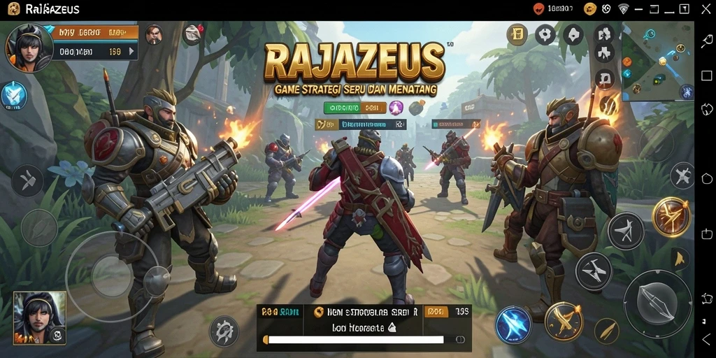 Tampilan screenshot RAJAZEUS menampilkan aksi strategi yang intens.