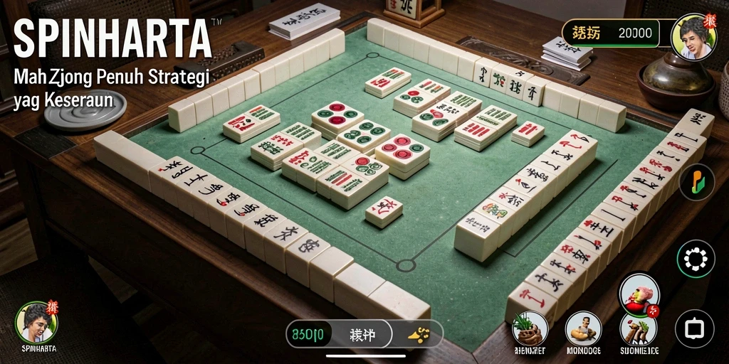 Screenshot SPINHARTA menampilkan gameplay Mahjong yang menarik.