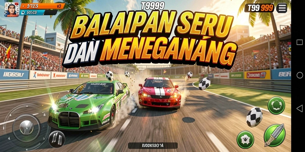 Gameplay seru T9999 yang penuh aksi balapan.