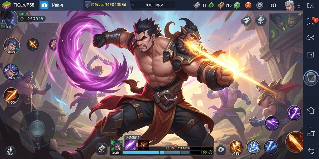 Tangkapan layar gameplay seru di TIGERJP88 menunjukkan aksi pertarungan MOBA.