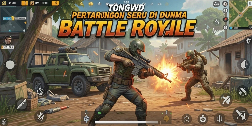 Tampilan gameplay TONGWD yang seru dan mendebarkan di arena Battle Royale.