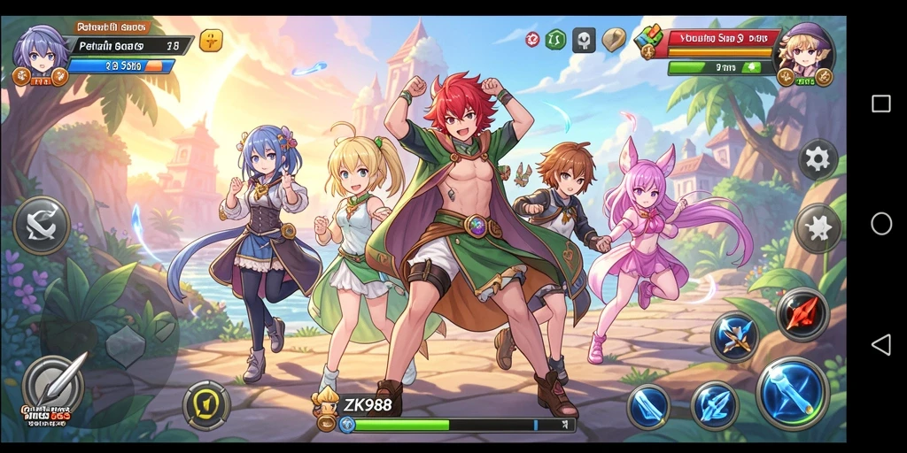 Tampilan gameplay seru di ZK988 dengan karakter Anime yang memukau.